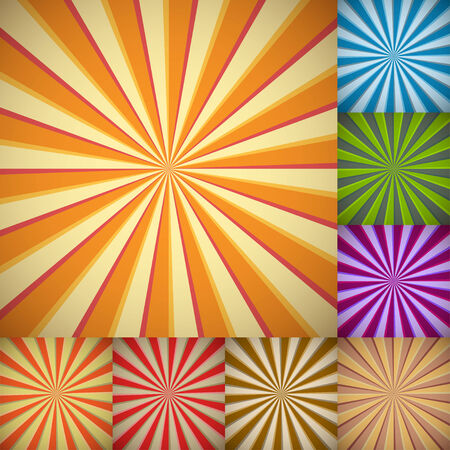 Sunburst colorful backgrounds in different color schemes.のイラスト素材
