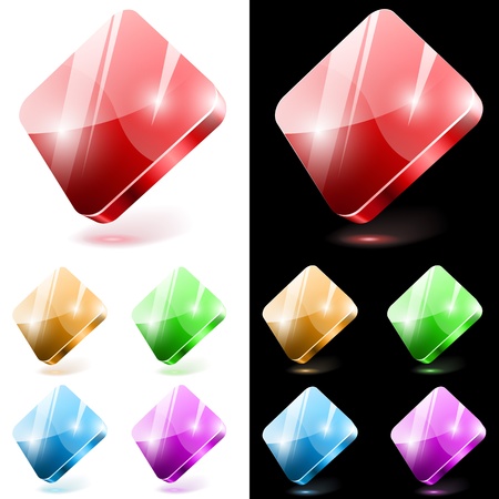 Diamond shaped 3D glass web buttons isolated on white and black background.のイラスト素材