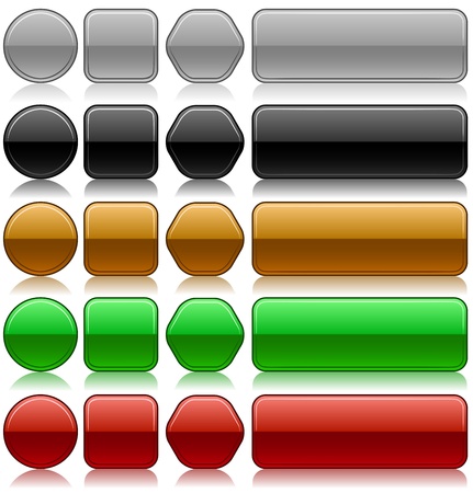Metallic embossed blank buttons set in different colors and shapes のイラスト素材
