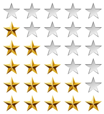 Golden stars rating template isolated on white background.のイラスト素材