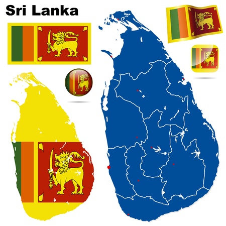 Sri Lanka  set. Detailed country shape with region borders, flags and icons isolated on white background.のイラスト素材