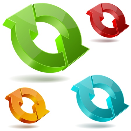 icons of glossy circulating 3D arrows isolated on white background.のイラスト素材