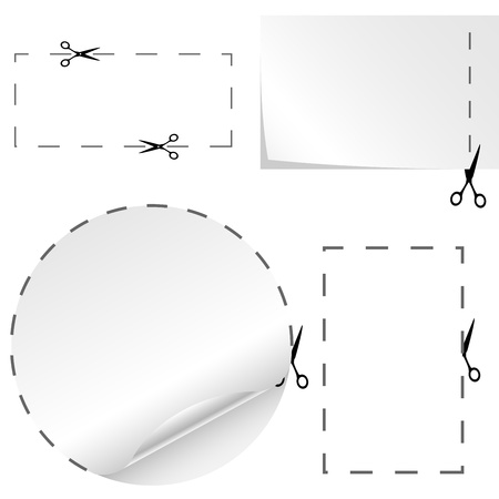set of cutoff paper coupons with scissors sign のイラスト素材