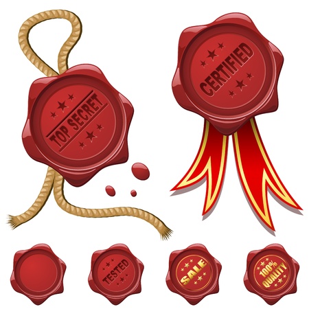 Collection of red wax seals isolated on white のイラスト素材