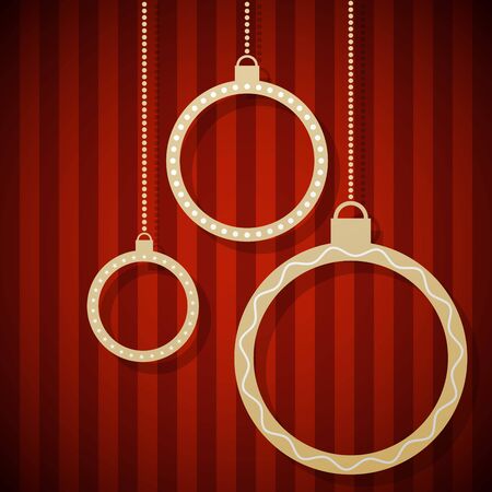 Abstract paper Christmas balls hanging against red striped background のイラスト素材