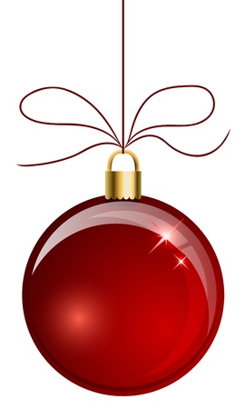 Red Christmas ball hanging on the string isolated on white background のイラスト素材