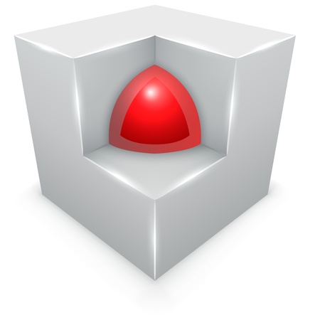 3D concept  sphere inside cube isolated on white background.のイラスト素材