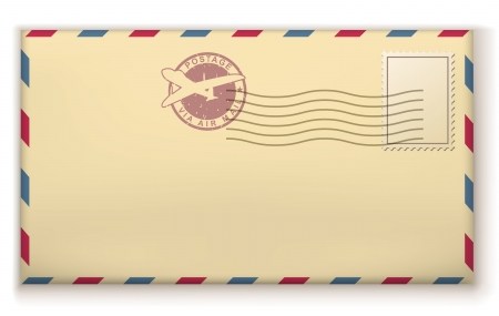 Old postage envelope with stamps isolated on white background.のイラスト素材