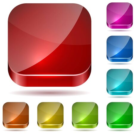 Color rounded square glass buttons vector set isolated on white background のイラスト素材