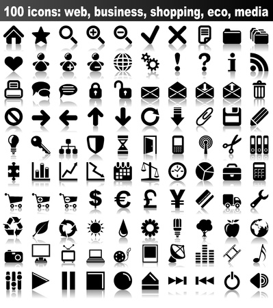 100 icons  web, business, finance, shopping, eco, media のイラスト素材