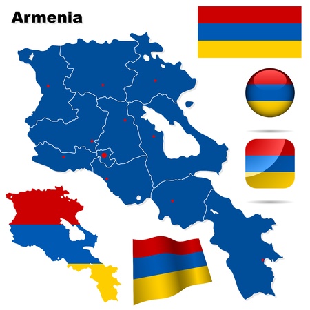 Armenia set  Detailed country shape with region borders, flags and icons isolated on white background のイラスト素材