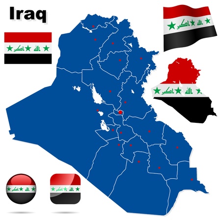 Iraq  set  Detailed country shape with region borders, flags and icons isolated on white background のイラスト素材