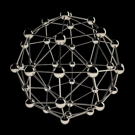 Sphere wireframe chrome structure isolated on black background の写真素材
