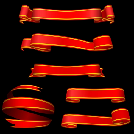 Red banners isolated on black background.のイラスト素材