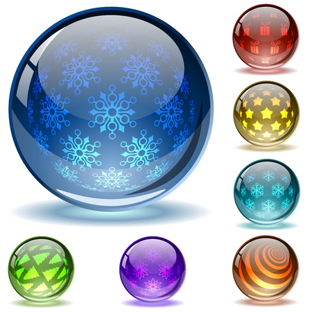 Glossy colorful abstract Christmas  globes with different inner spherical patterns EPS10 file のイラスト素材