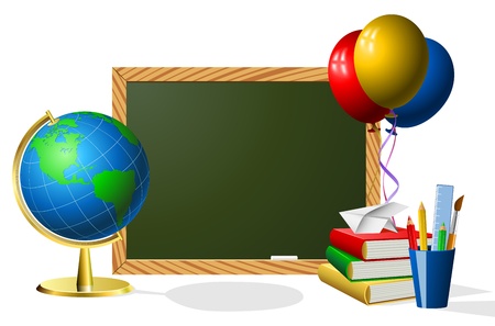 Blank blackboard with school accessories with copy space for your text のイラスト素材