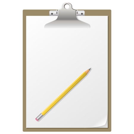 Blank paper on clipboard with pencil isolated on white background のイラスト素材