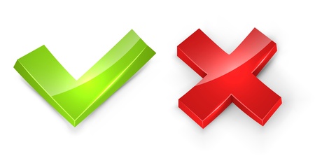 Concaved 3D tick and cross signs isolated on white background のイラスト素材