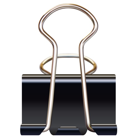 Black paper binder clip on white background realistic vector illustration のイラスト素材
