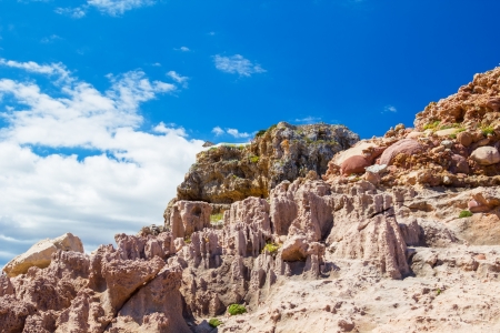 Cala Morell lunar like rocks at Menorca island, Spain の写真素材