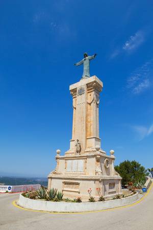 Statue of Jesus of the Sacred Heart at Menorca Island highest point Monte Toro, Spain の写真素材