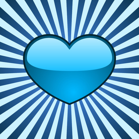Vector background with glossy blue heart over radial stripes のイラスト素材