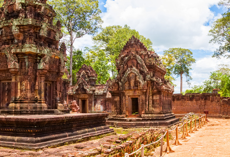 Banteay Srei Temple ancient ruins in sunny day, Siem Reap, Cambodia の写真素材
