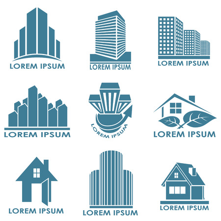 Real estate or construction vector emblems isolated on white background のイラスト素材
