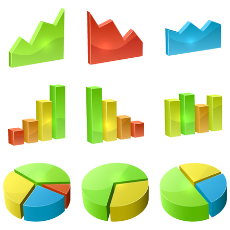 Color 3D graph icon vector set isolated on white background のイラスト素材