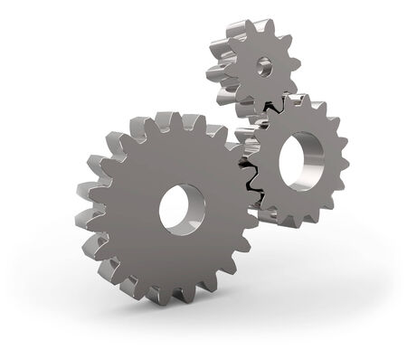 Metal gear wheels set isolated on white background.の写真素材