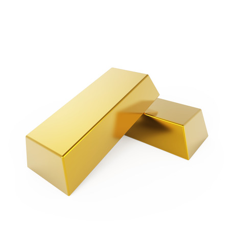 Two gold bars isolated on white background.の写真素材