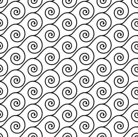Seamless black and white wave swirl vector pattern.のイラスト素材