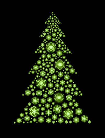 Glowing green snowflakes in the shape of Christmas tree.のイラスト素材