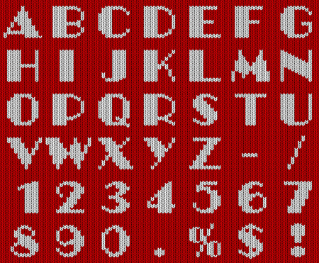 Red and white knitted Christmas alphabet vector template.のイラスト素材