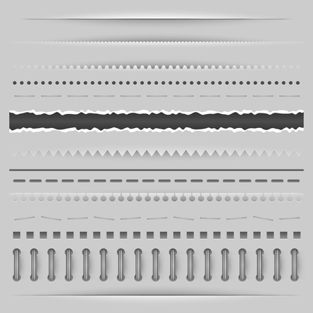 Paper cut, torn and perforation dividers vector template.のイラスト素材