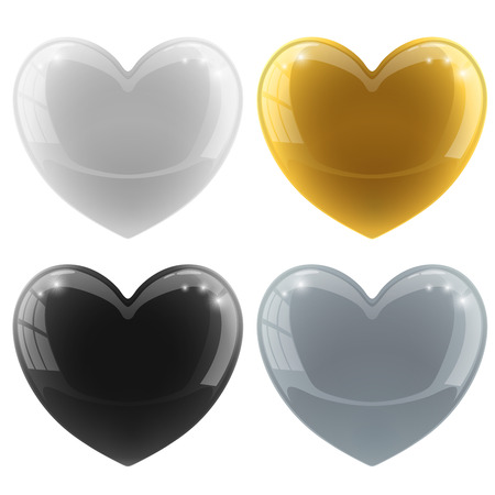 Glossy hearts vector set with color variants ? white, black, gold, silver.のイラスト素材