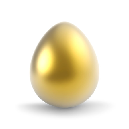 Single golden egg isolated on white background.の写真素材
