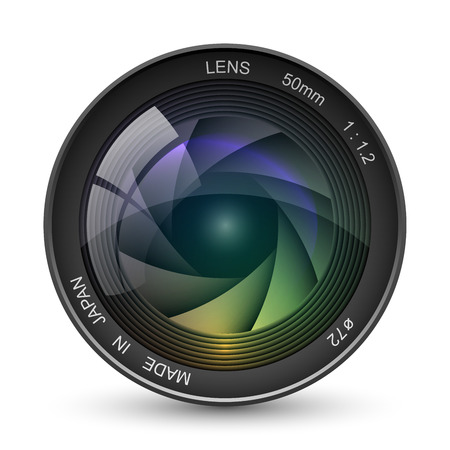 Front view of photo camera lens vector illustration isolated on white background.のイラスト素材