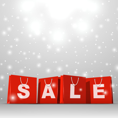 Christmas sale red paper shopping bags vector template.のイラスト素材