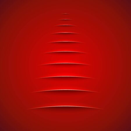 Abstract Christmas tree cuts on the red paper.のイラスト素材