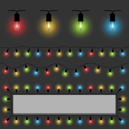 Color fairy lights vector template with examples of usage.のイラスト素材
