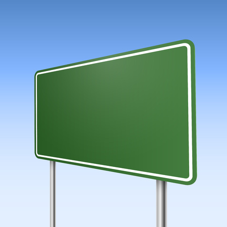 Big green direction road sign with blue sky background.のイラスト素材