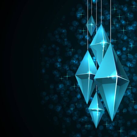 Black Christmas card with blue octagon glass decorations.のイラスト素材