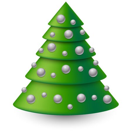 Abstract Christmas tree with silver decoration balls isolated on white background.のイラスト素材
