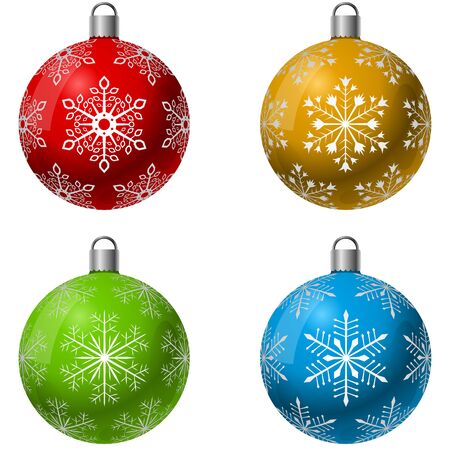Color Christmas decoration ball vector set with snowflake shape pattern.のイラスト素材