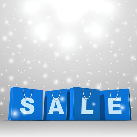 Christmas sale blue paper shopping bags vector template.のイラスト素材