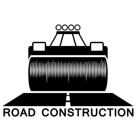 Road roller black and white sign isolated on white background.のイラスト素材