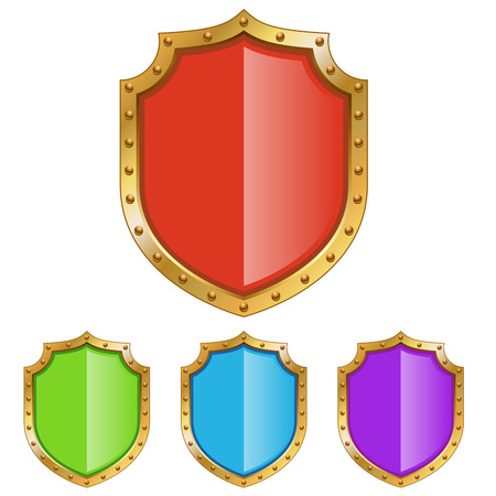 Color shield with golden frame isolated on white background.のイラスト素材
