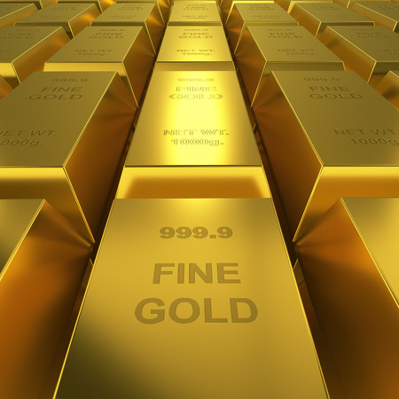 Gold reserve concept image. Golden bars repository 3D render.の写真素材