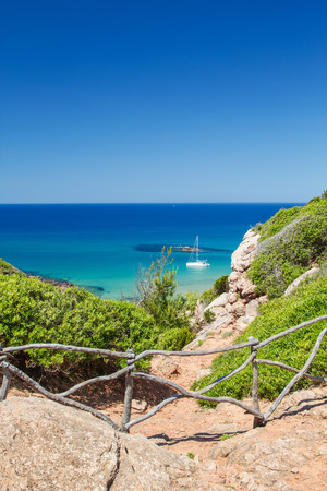 View on Mediterranean sea from Cami de Cavalls path at Menorca, Spain.の写真素材